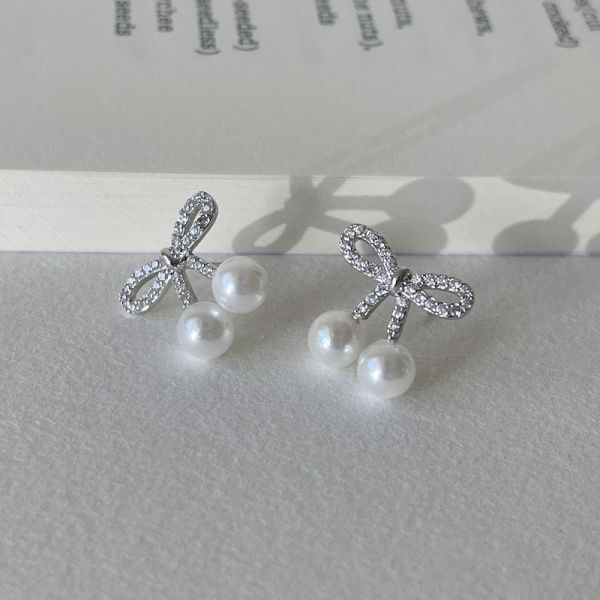 925銀針 微鑲鋯石珍珠櫻桃耳環 