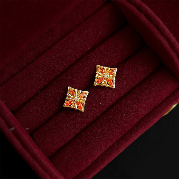 925銀針 微鑲橘鋯典雅耳環 