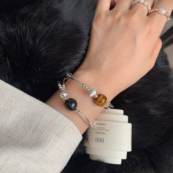 925純銀 個性天然石串珠雙層手鍊 