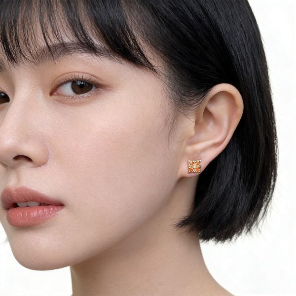 925銀針 微鑲橘鋯典雅耳環 