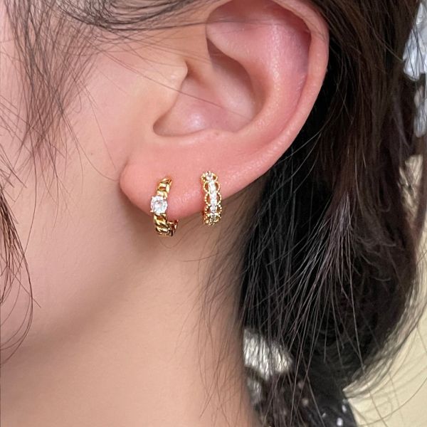 925銀針 微鑲方鋯鏈條造型耳扣 