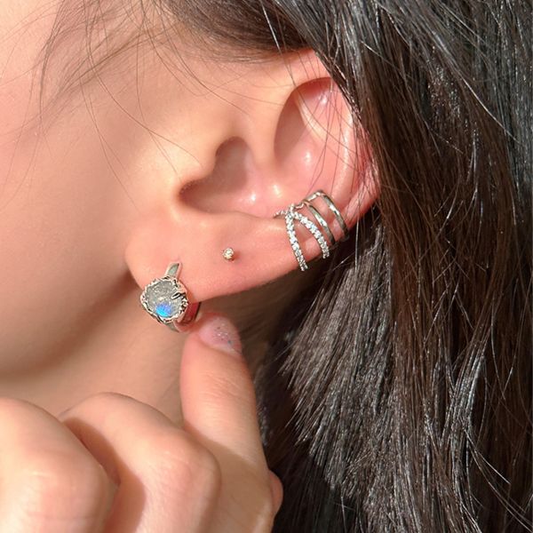 925銀針 小眾設計月光石耳扣 