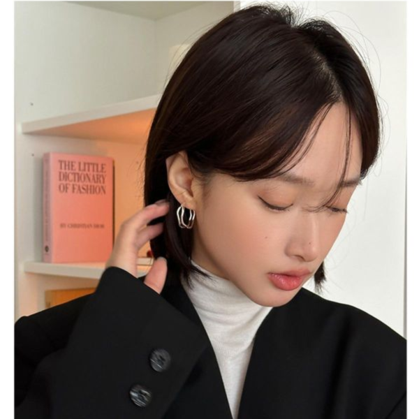 925銀針 雙層不規則素圈耳扣 