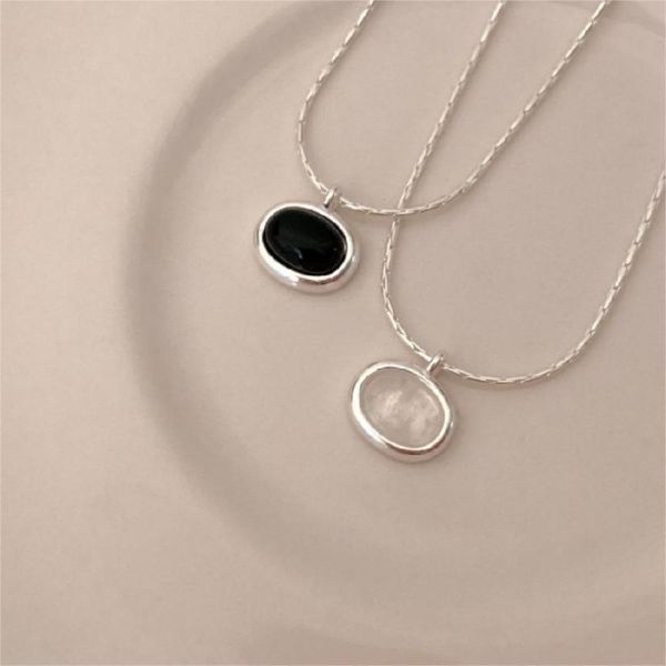 925純銀 不易打結橢圓黑瑪瑙項鍊 