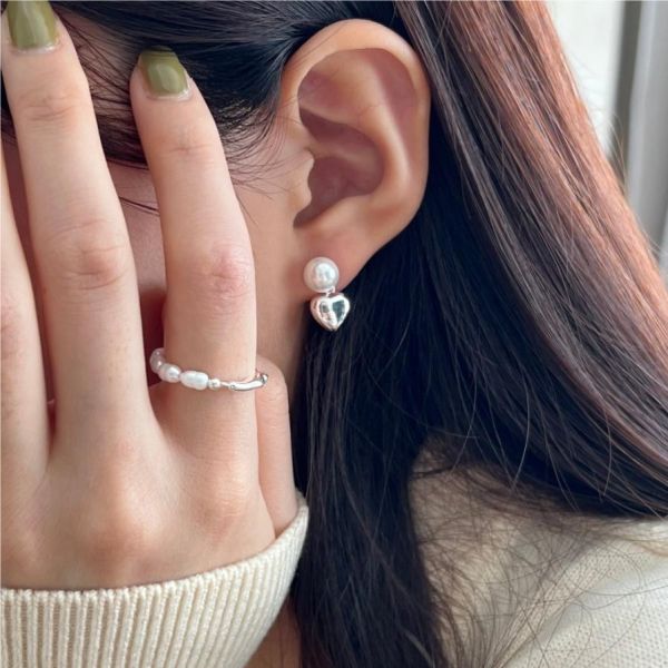 925純銀 個性小眾淡水珍珠拼接戒指 925純銀,純銀飾品,戒指,珍珠戒指