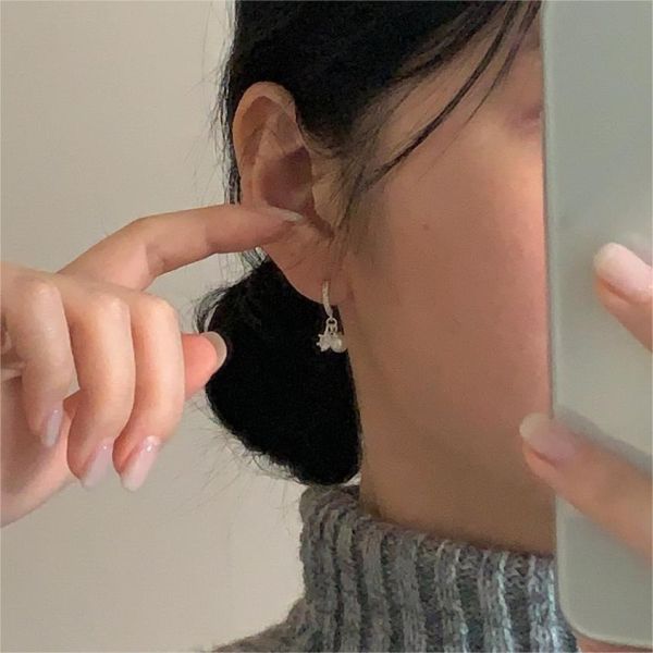 925純銀 六爪鑲嵌鋯石珍珠耳環 