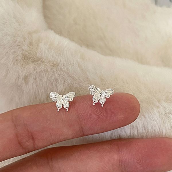 925純銀 精緻鏤空蝴蝶轉珠耳環 