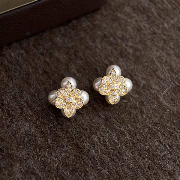 925銀針 珍珠拼接鳶尾花耳環 