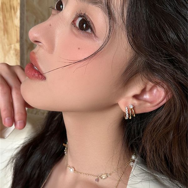 925銀針 C字三圈鋯石耳環 