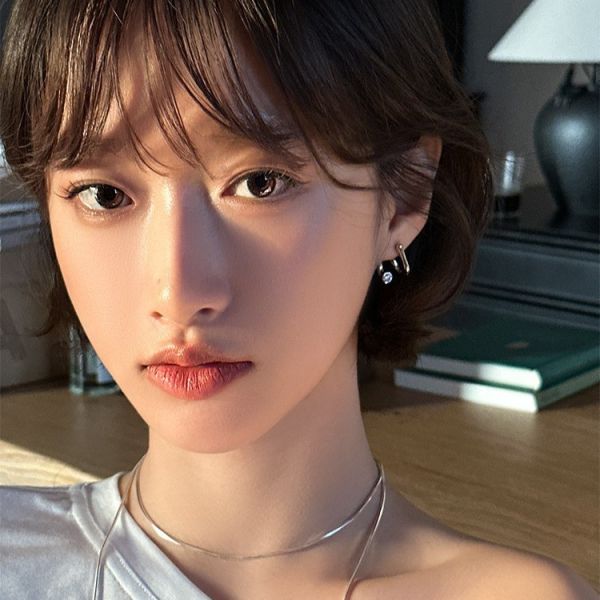 925銀針 圓鑽粗曲線個性耳環 