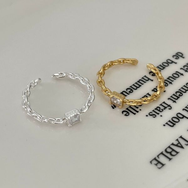 925純銀 韓系鍊狀鋯石鑲嵌戒指 