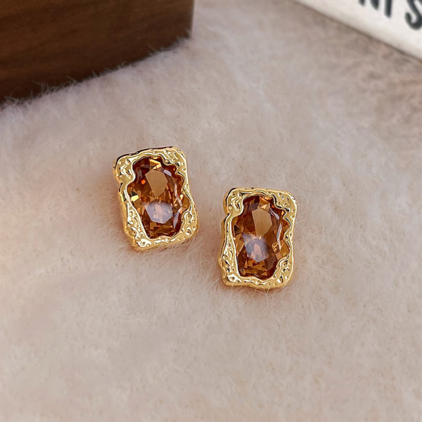 925銀針 長型香檳色鋯石耳環 
