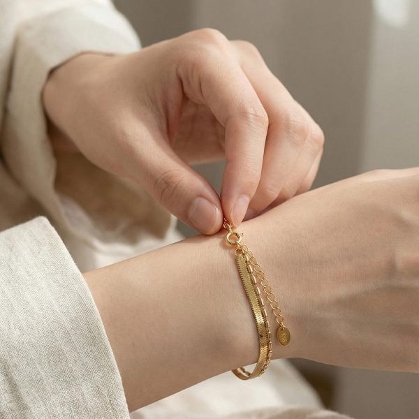 鈦鋼18K金 雙層寬版蛇頸手鍊 