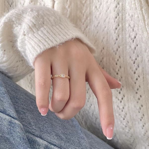 925純銀 韓系鍊狀鋯石鑲嵌戒指 