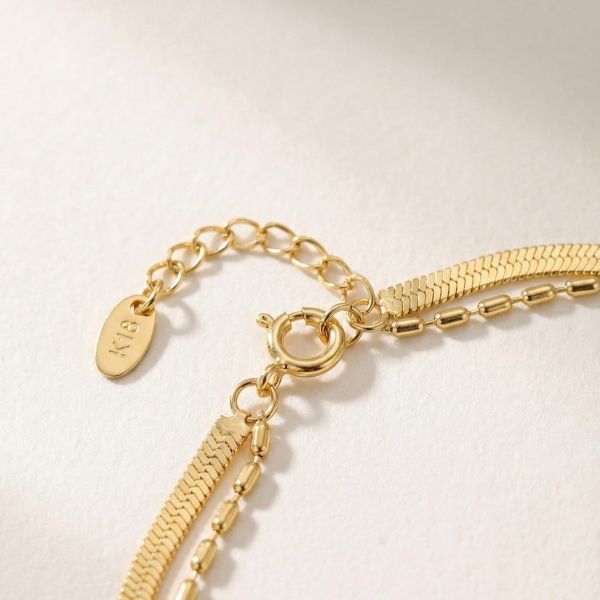 鈦鋼18K金 雙層寬版蛇頸手鍊 