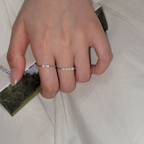 925純銀 極簡珍珠排列開口戒指 