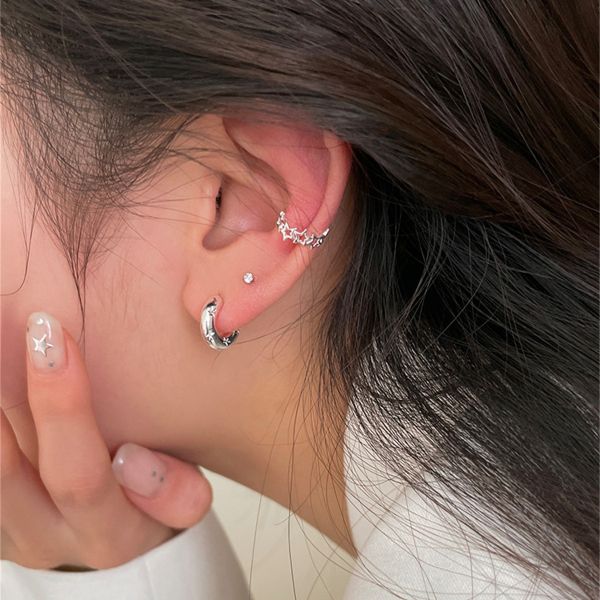 925銀針 細閃八芒星C型耳環 