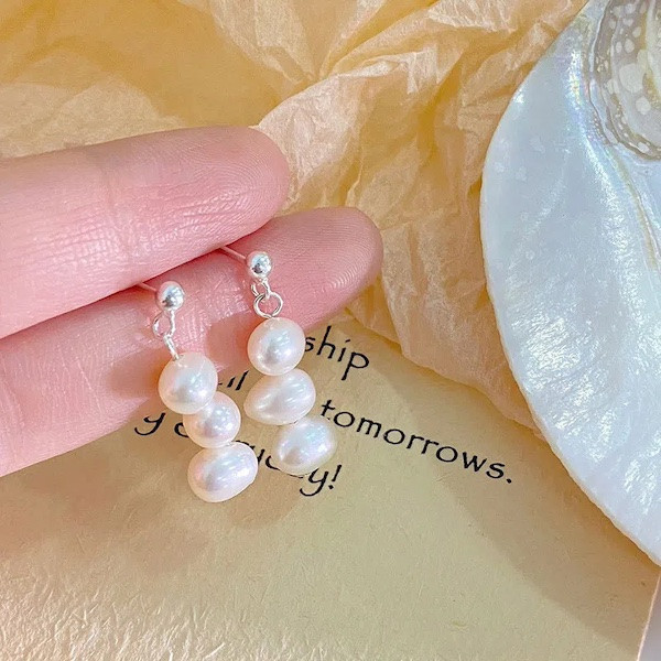 925純銀 法式長款珍珠耳環 