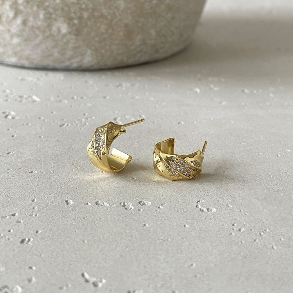 925銀針 微鑲鋯石C字耳環 