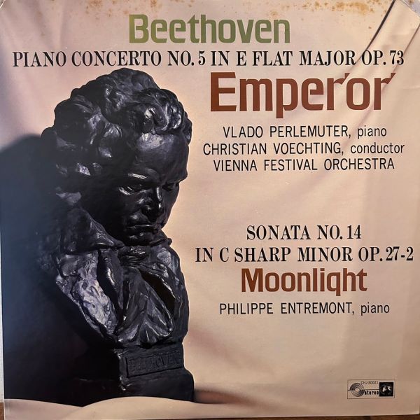 貝多芬第五號交響曲“皇帝”/鋼琴第14號奏鳴曲“月光”-Vlado Perlemuter指揮/Philippe Entremont鋼琴 二手老膠1LP 