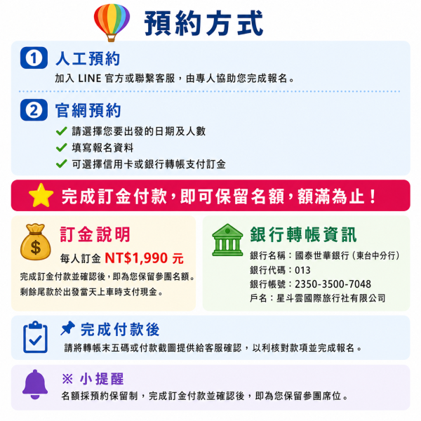 台北出發~熱氣球嘉年華花東3天2夜~每人$6990元起(訂金1990元) 2026台東熱氣球嘉年華,繫留體驗,搭上熱氣球