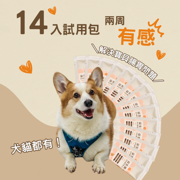 胜肽膠原蛋白益生菌 - 14天犬用試用組 胜肽膠原蛋白犬適用, 犬用益生菌, 狗狗保健品, 狗狗腸道健康, 益生菌胜肽, 犬用膠原蛋白, SGS認證犬用保健品, 狗狗免疫力提升, 犬用小分子膠原蛋白, 高純度膠原蛋白犬用, 狗狗腸胃保健, 天然犬用保健品, 狗狗便秘改善, 狗狗營養補給, 無添加犬用保健品