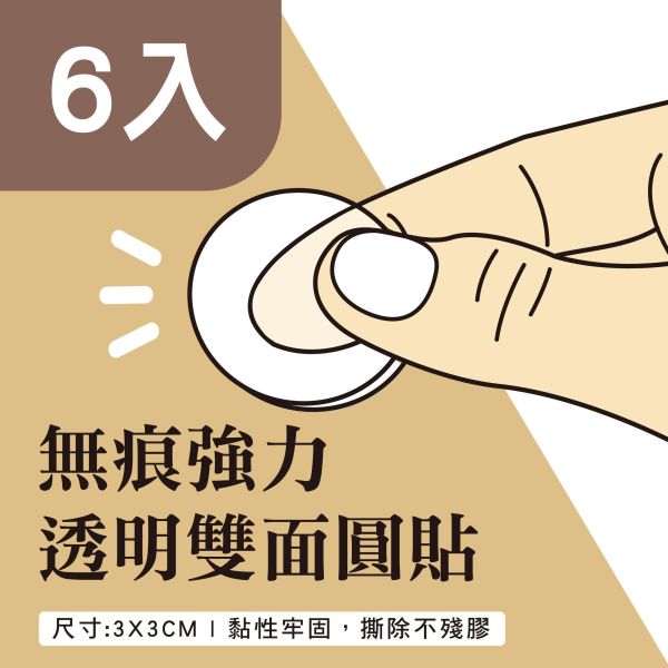 「簡單生活系列」- 無痕強力透明雙面圓貼6入/CZC-196 