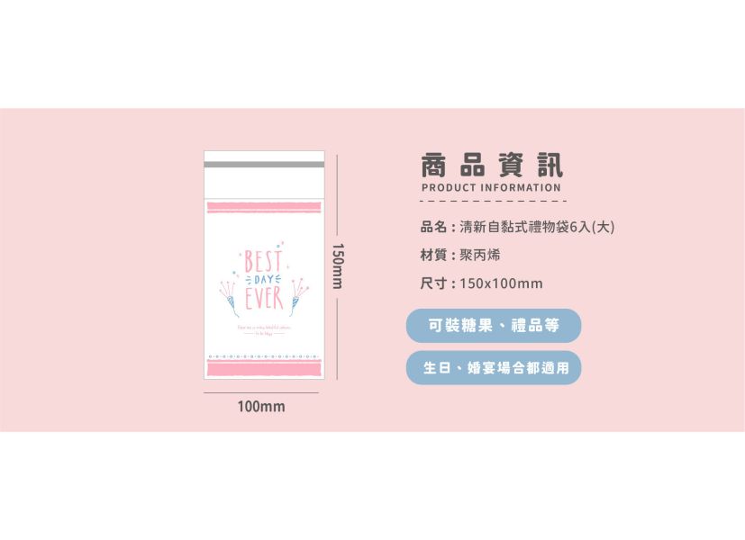 「簡單生活系列」-清新自黏式禮物袋6入(大) 