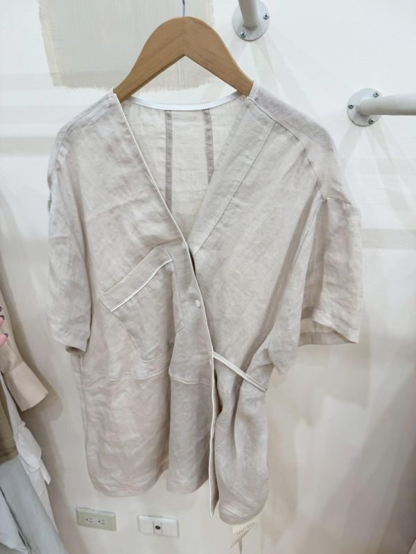 品牌設計側綁純亞麻衫 