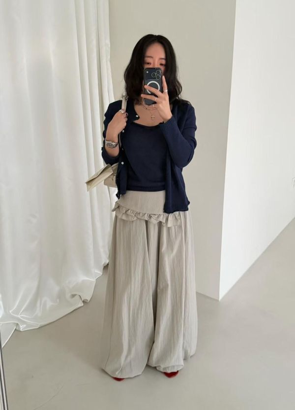 日系兩件式小裙擺泡泡褲 