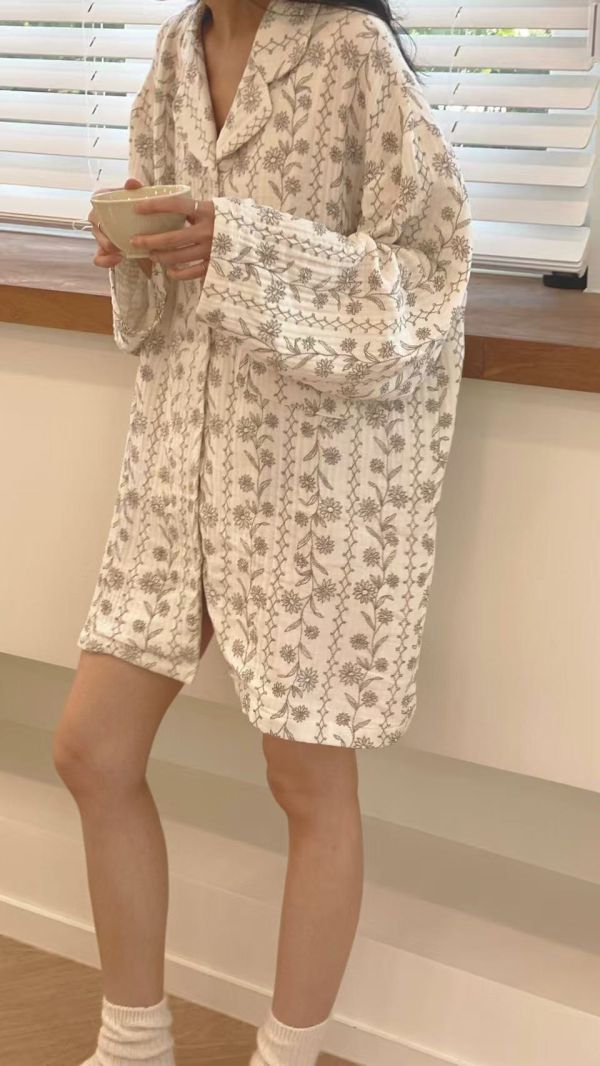 法式古典花紋韓國三層棉紗居家服（上衣） 