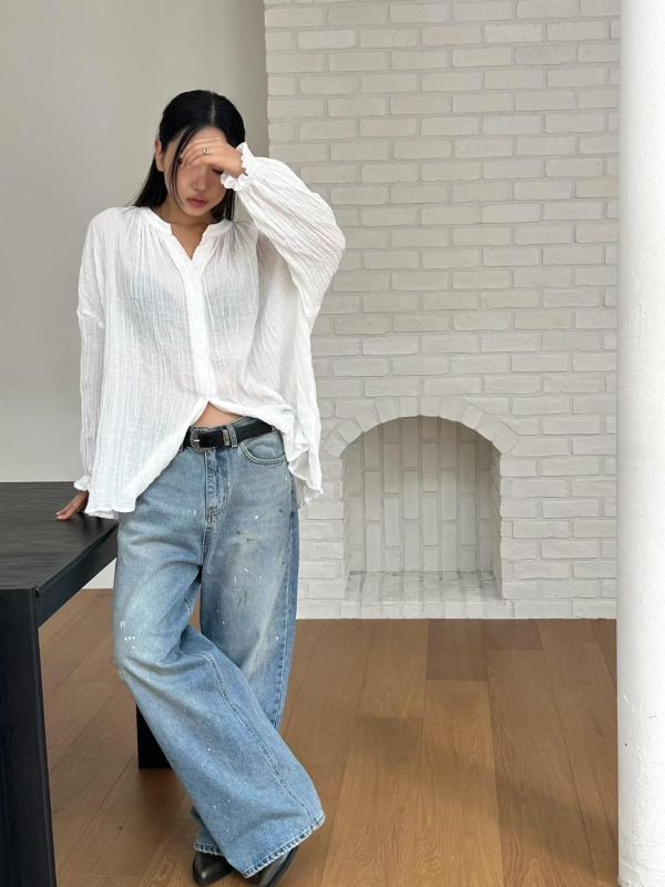 腰調節潑漆復古單寧褲 