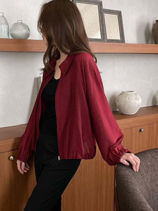 極簡亞麻拉鍊外套 