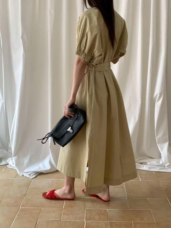 側腰封造型縮袖洋裝 