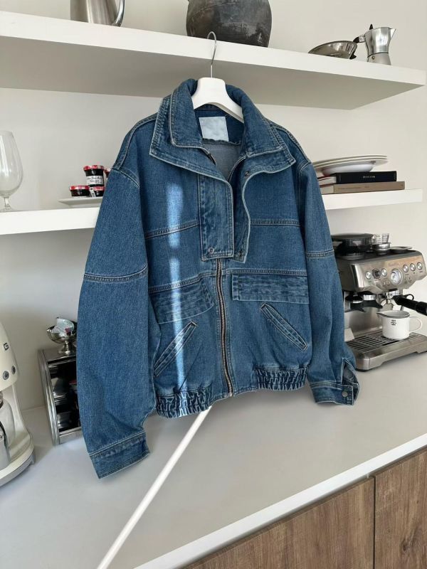 雙層領拉鍊牛仔外套 