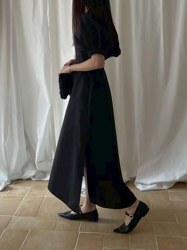 側腰封造型縮袖洋裝 