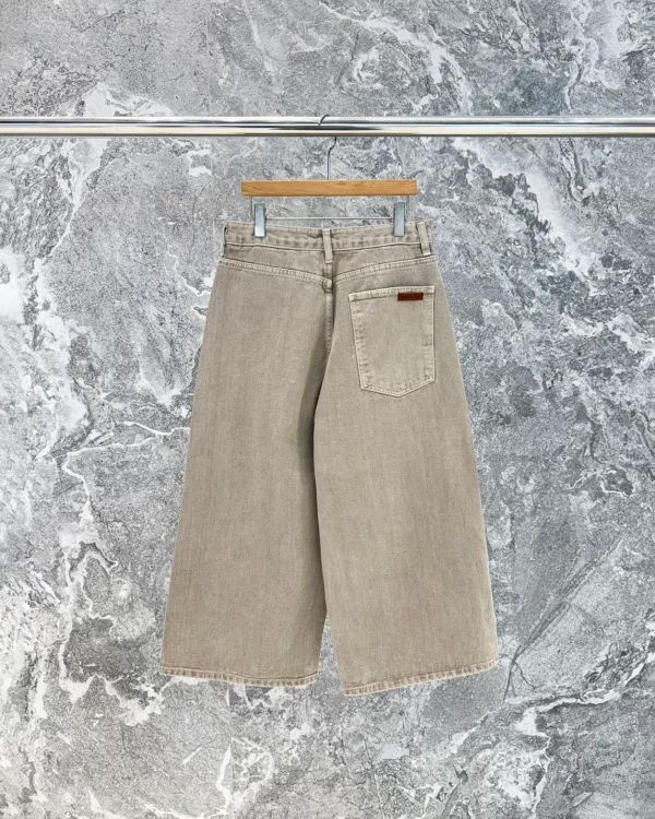 牛仔過膝八分寬褲 