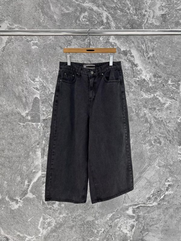 牛仔過膝八分寬褲 