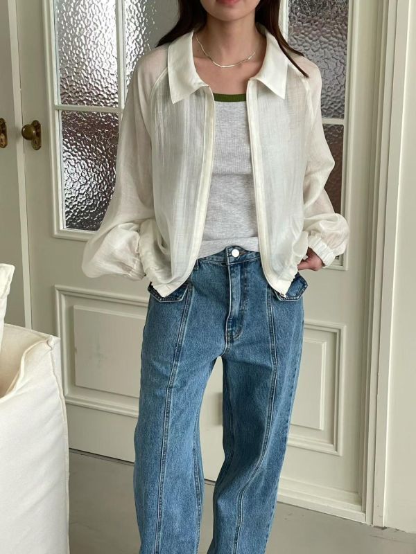 極簡亞麻拉鍊外套 