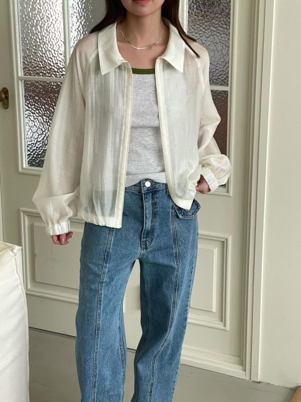 極簡亞麻拉鍊外套 