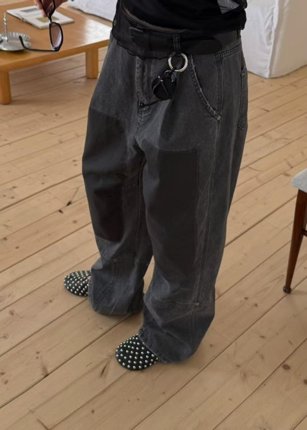 高品設計配色色塊牛仔褲 