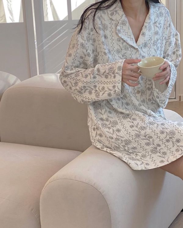 法式古典花紋韓國三層棉紗居家服（上衣） 