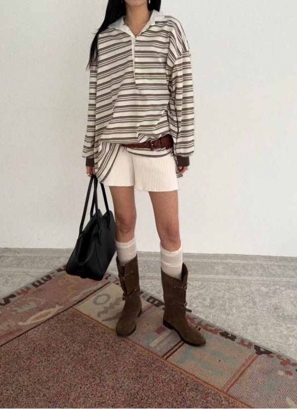 小木耳花邊細紋針織棉短褲 