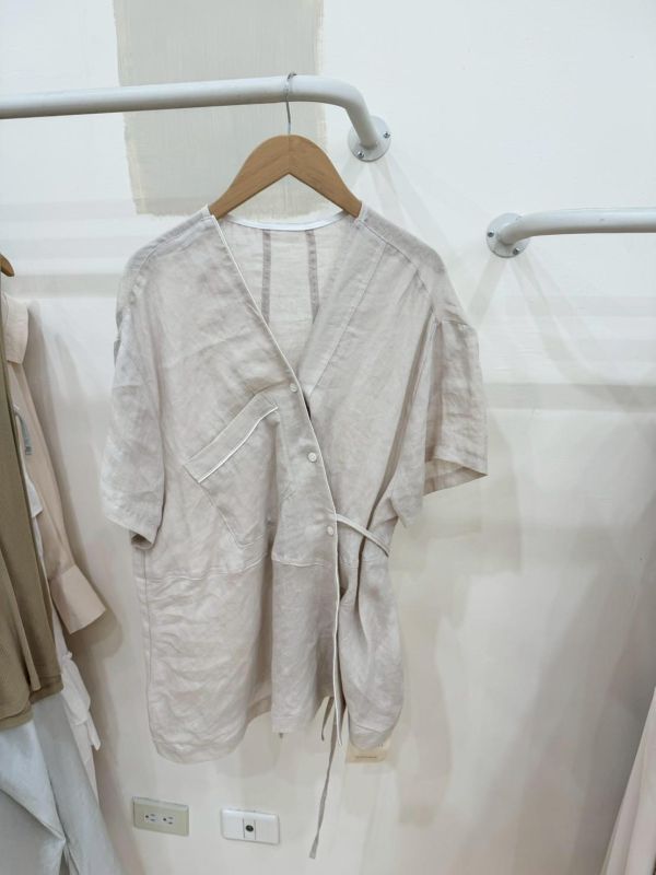 品牌設計側綁純亞麻衫 