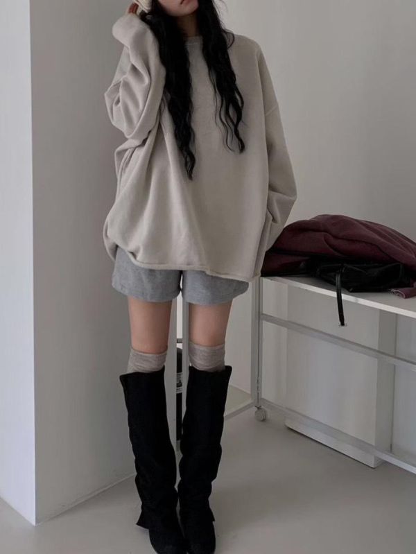 不修邊長版刷絨素色大學tee 