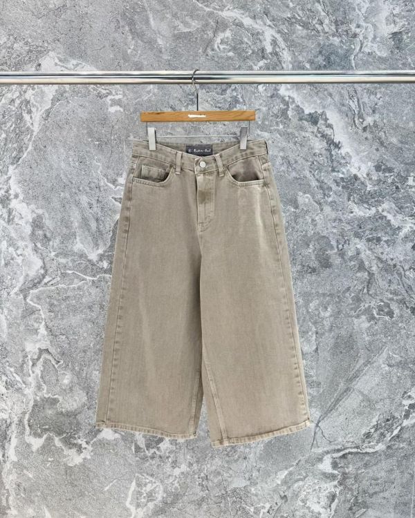 牛仔過膝八分寬褲 