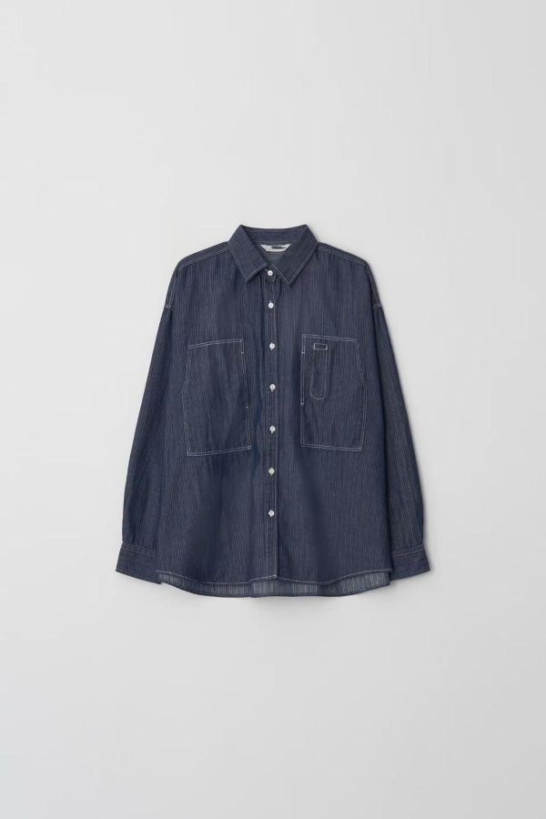 牛仔條紋軟棉質襯衫 