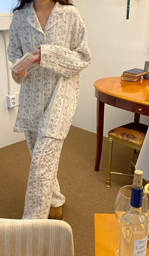 法式古典花紋韓國三層棉紗居家服（長褲） 