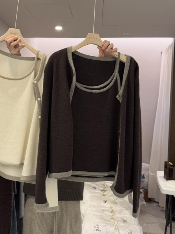 高級感配色美麗諾羊毛背心套裝 