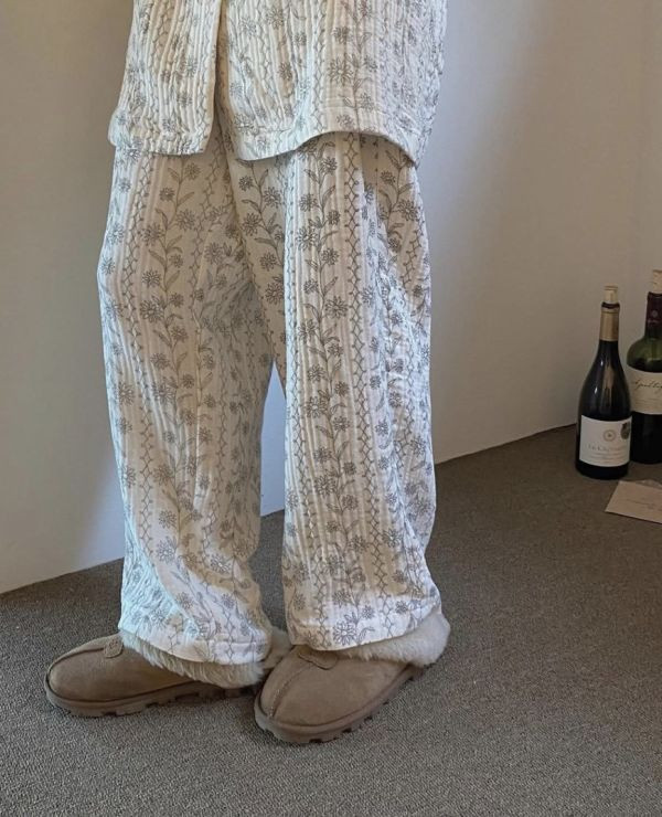 法式古典花紋韓國三層棉紗居家服（長褲） 